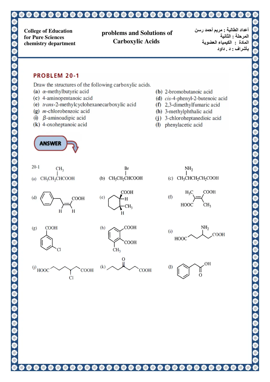 غلاف تقرير Problems and Solutions of Carboxylic Acids