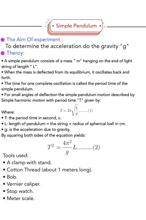 غلاف تقرير Simple Pendulum - Determination of Acceleration Due to Gravity