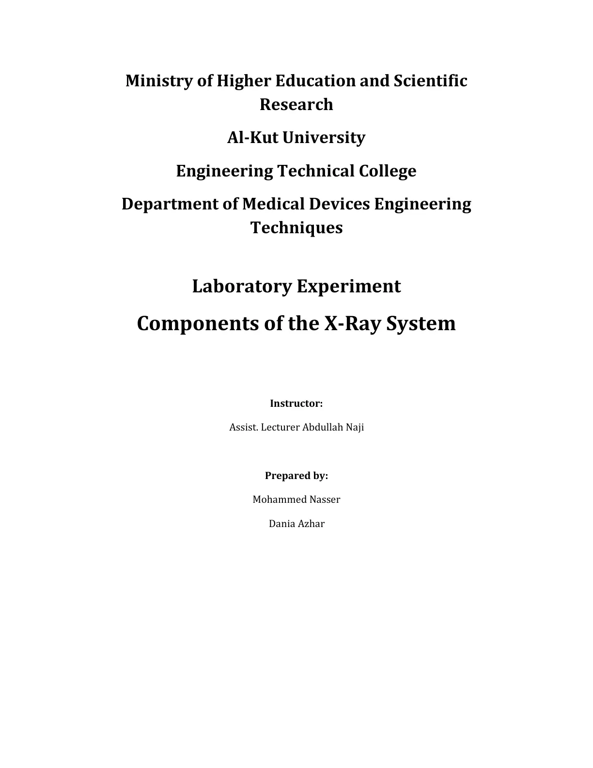 غلاف تقرير Components of the X-Ray System