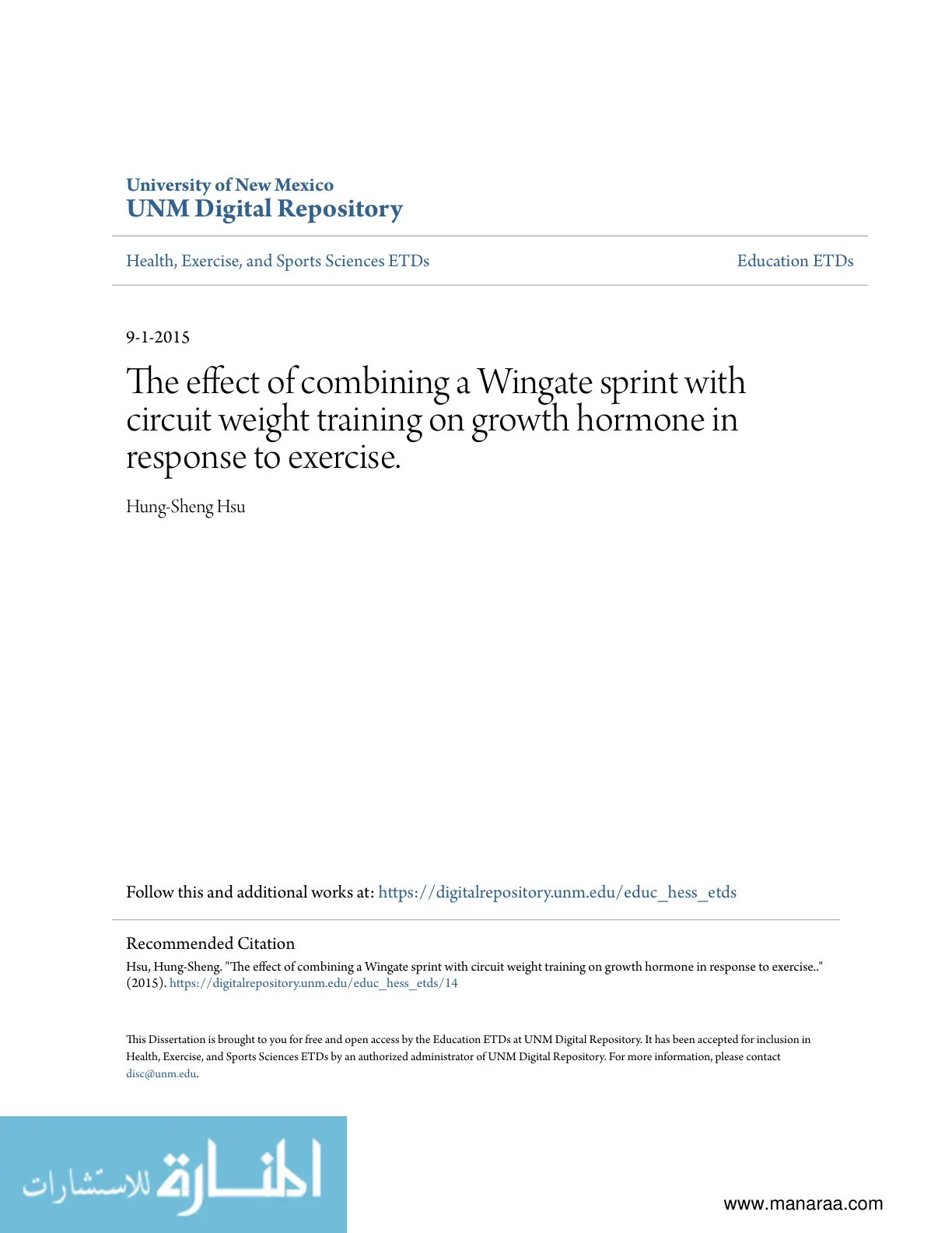 غلاف تقرير The effect of combining a Wingate sprint with circuit weight training on growth hormone in response to exercise