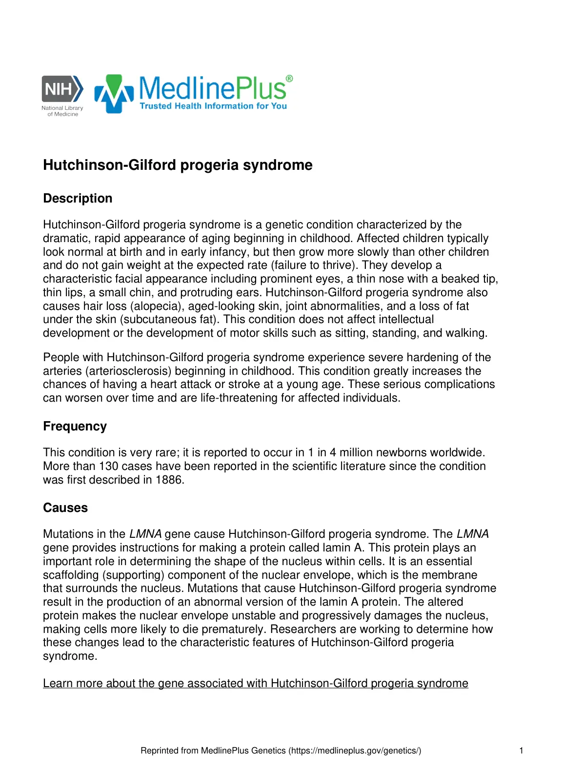 غلاف تقرير Hutchinson-Gilford progeria syndrome