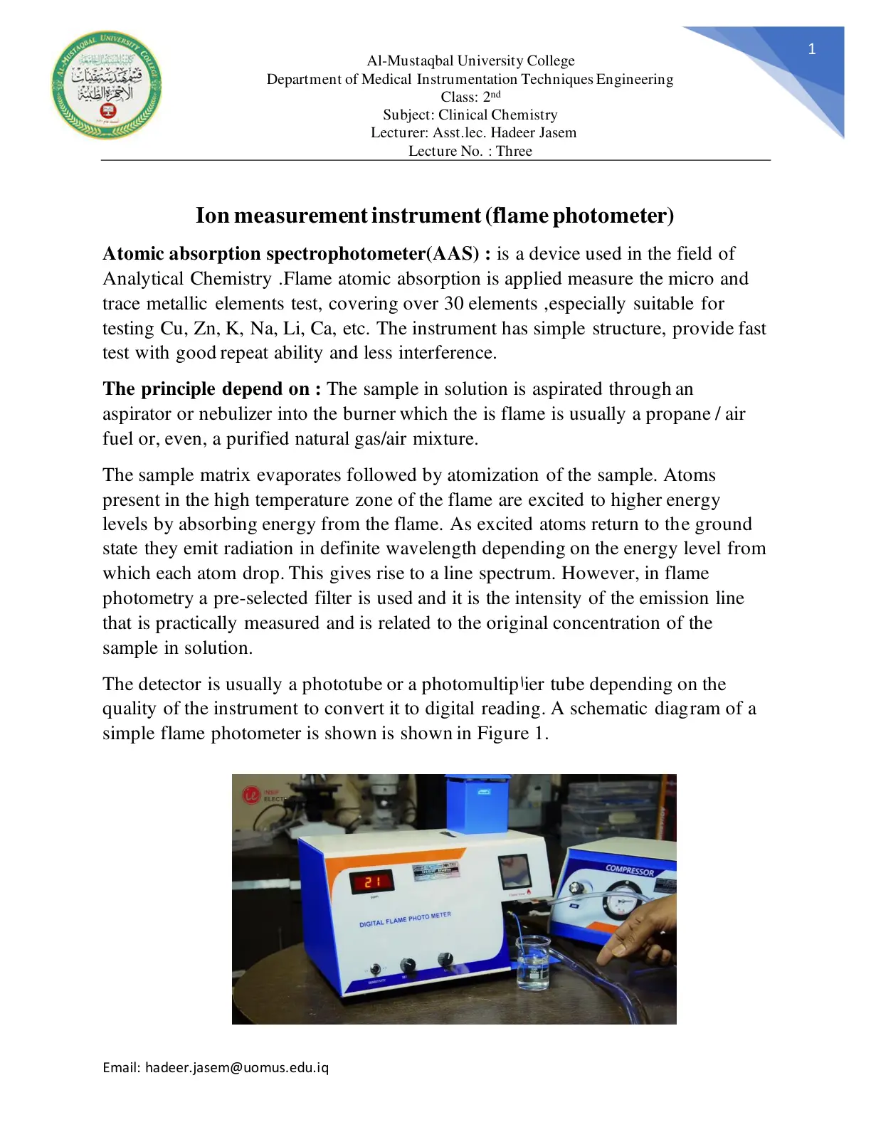 غلاف تقرير Ion measurement instrument (flame photometer)