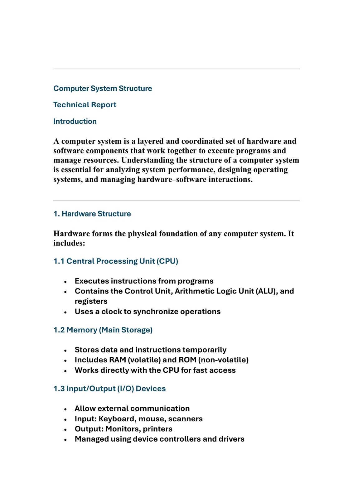 غلاف تقرير Computer System Structure - Technical Report
