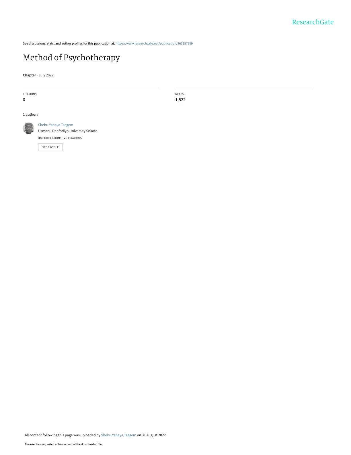 غلاف تقرير Method of Psychotherapy