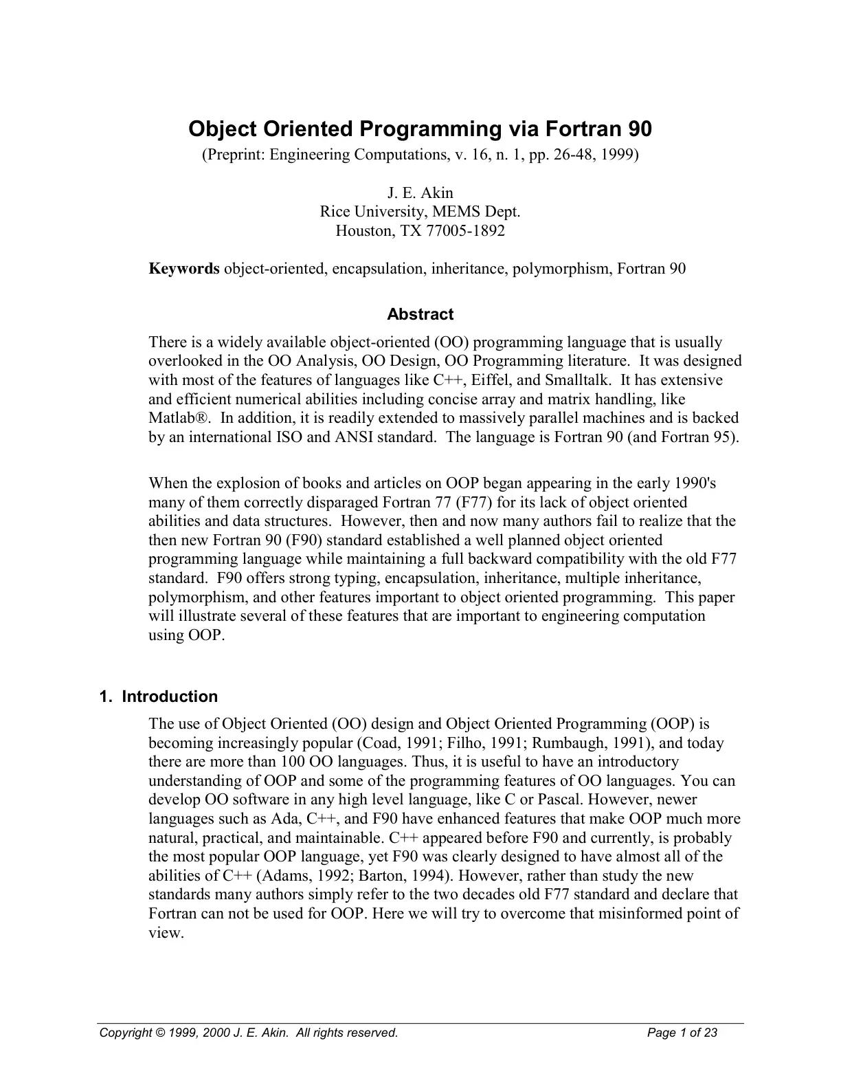 غلاف تقرير Object Oriented Programming via Fortran 90