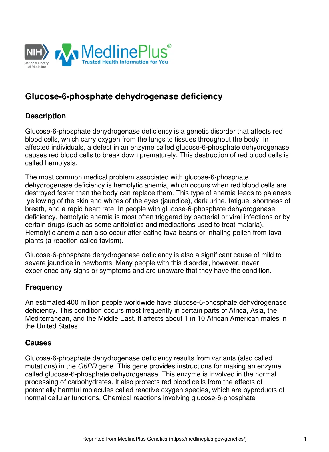 غلاف تقرير Glucose-6-phosphate dehydrogenase deficiency