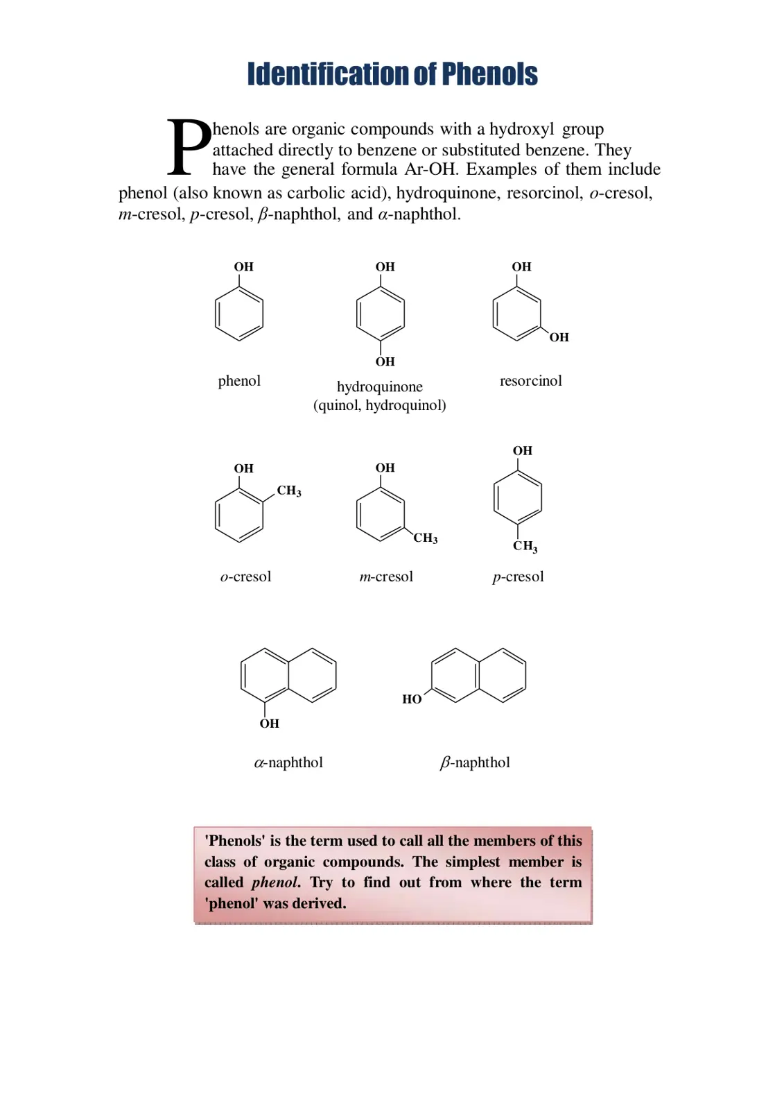 غلاف تقرير Identification of Phenols