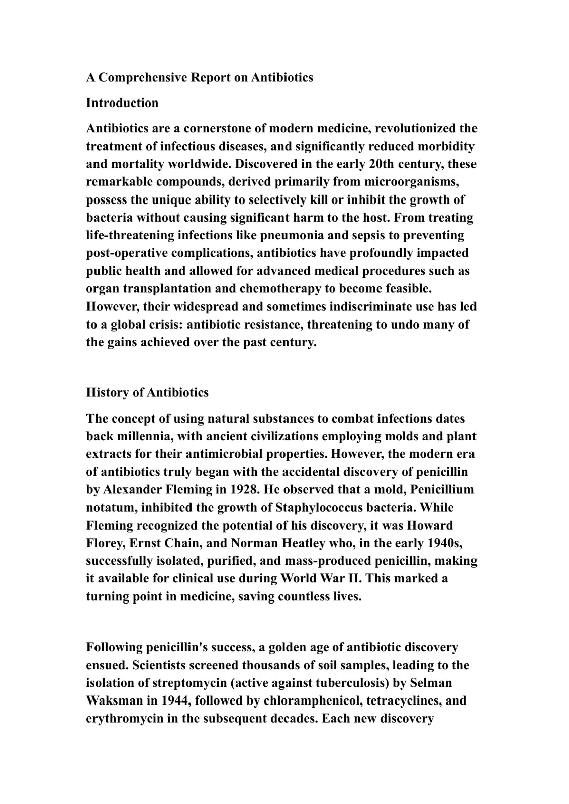غلاف تقرير A Comprehensive Report on Antibiotics