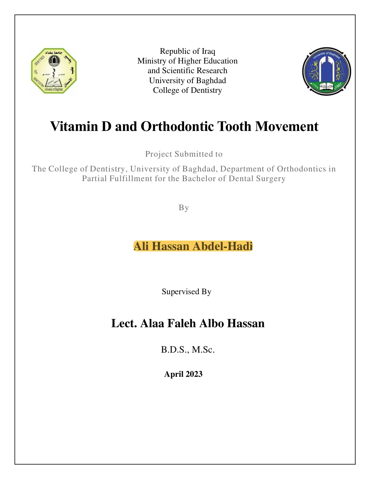 غلاف تقرير Vitamin D and Orthodontic Tooth Movement
