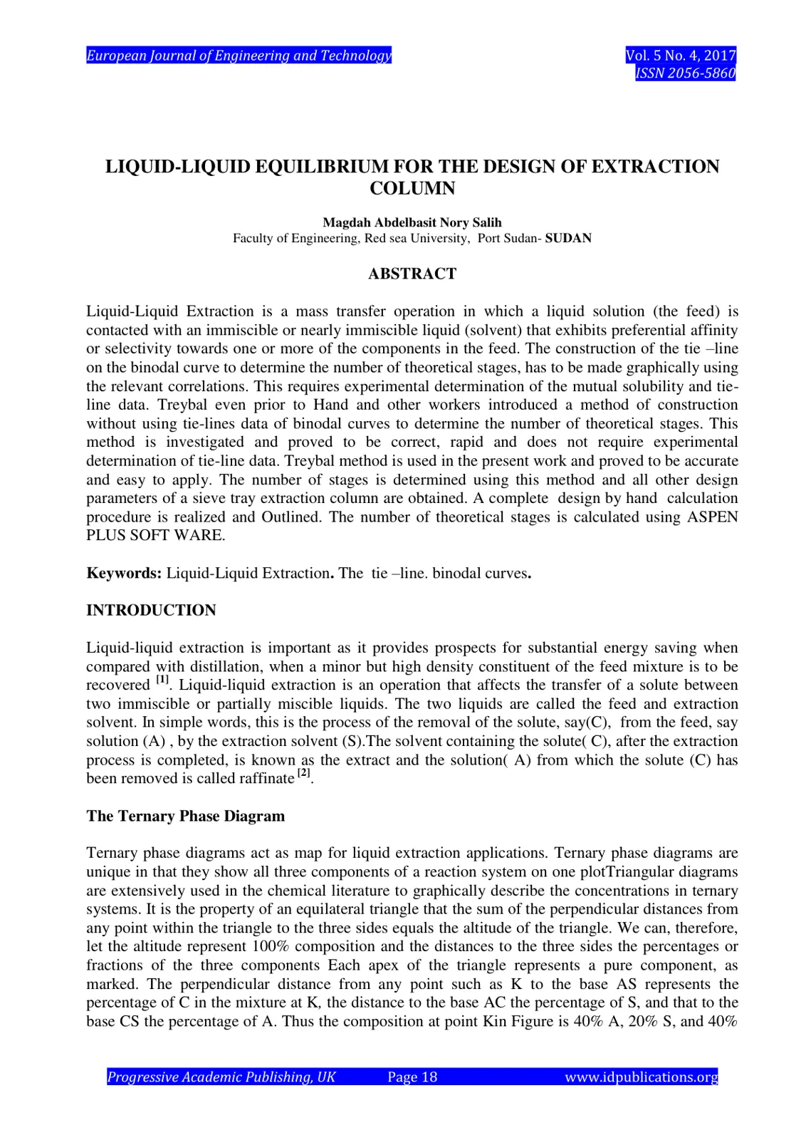 غلاف تقرير Liquid-Liquid Equilibrium for the Design of Extraction Column