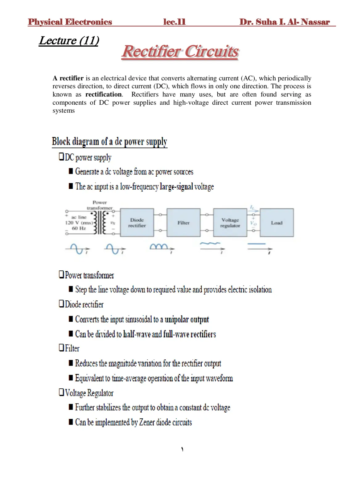 غلاف تقرير Physical Electronics Lecture (11) - Rectifier Circuits