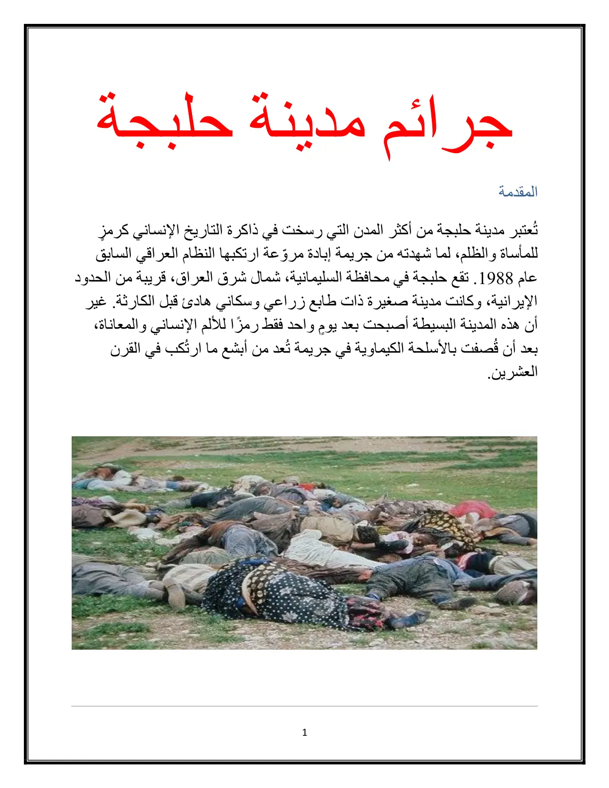غلاف تقرير جرائم مدينة حلبجة