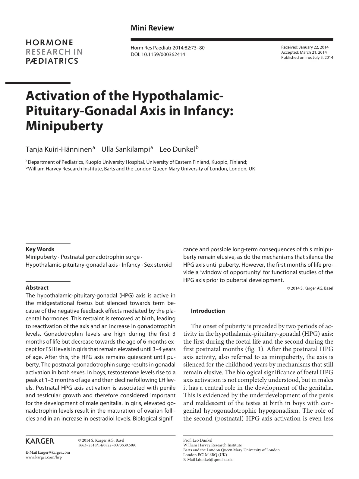 غلاف تقرير Activation of the Hypothalamic-Pituitary-Gonadal Axis in Infancy: Minipuberty