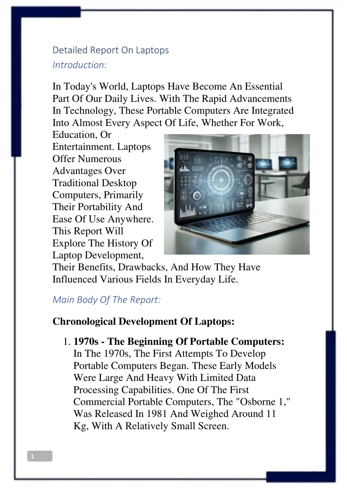 غلاف تقرير Detailed Report On Laptops