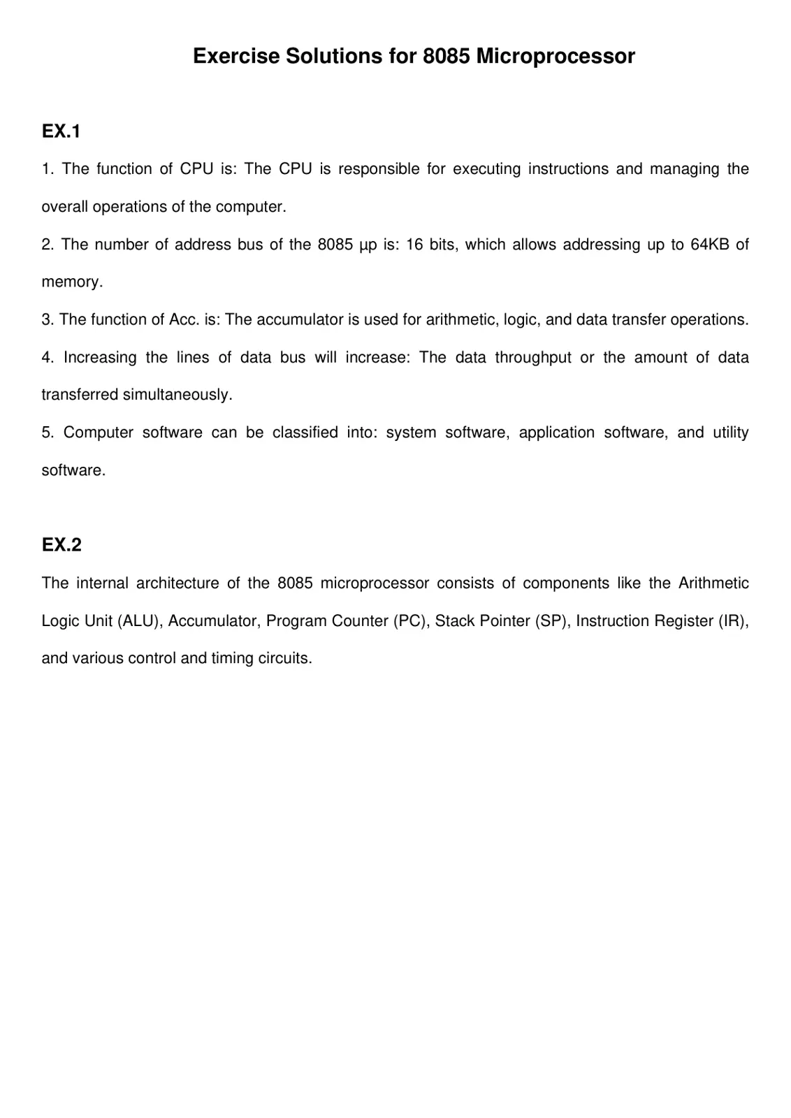 غلاف تقرير Exercise Solutions for 8085 Microprocessor