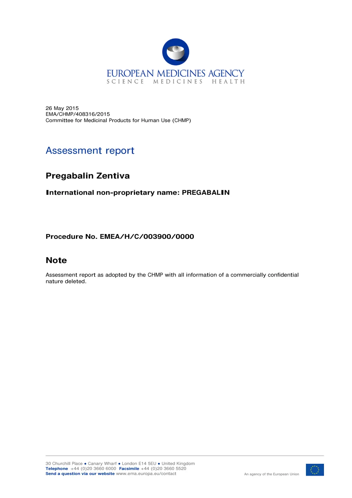 غلاف تقرير Assessment report Pregabalin Zentiva