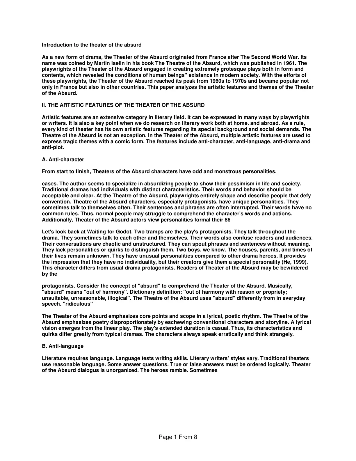 غلاف تقرير Introduction to the Theater of the Absurd