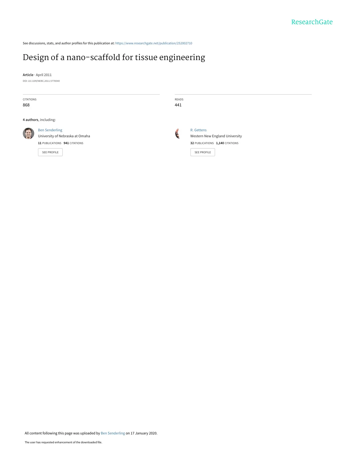 غلاف تقرير Design of a nano-scaffold for tissue engineering