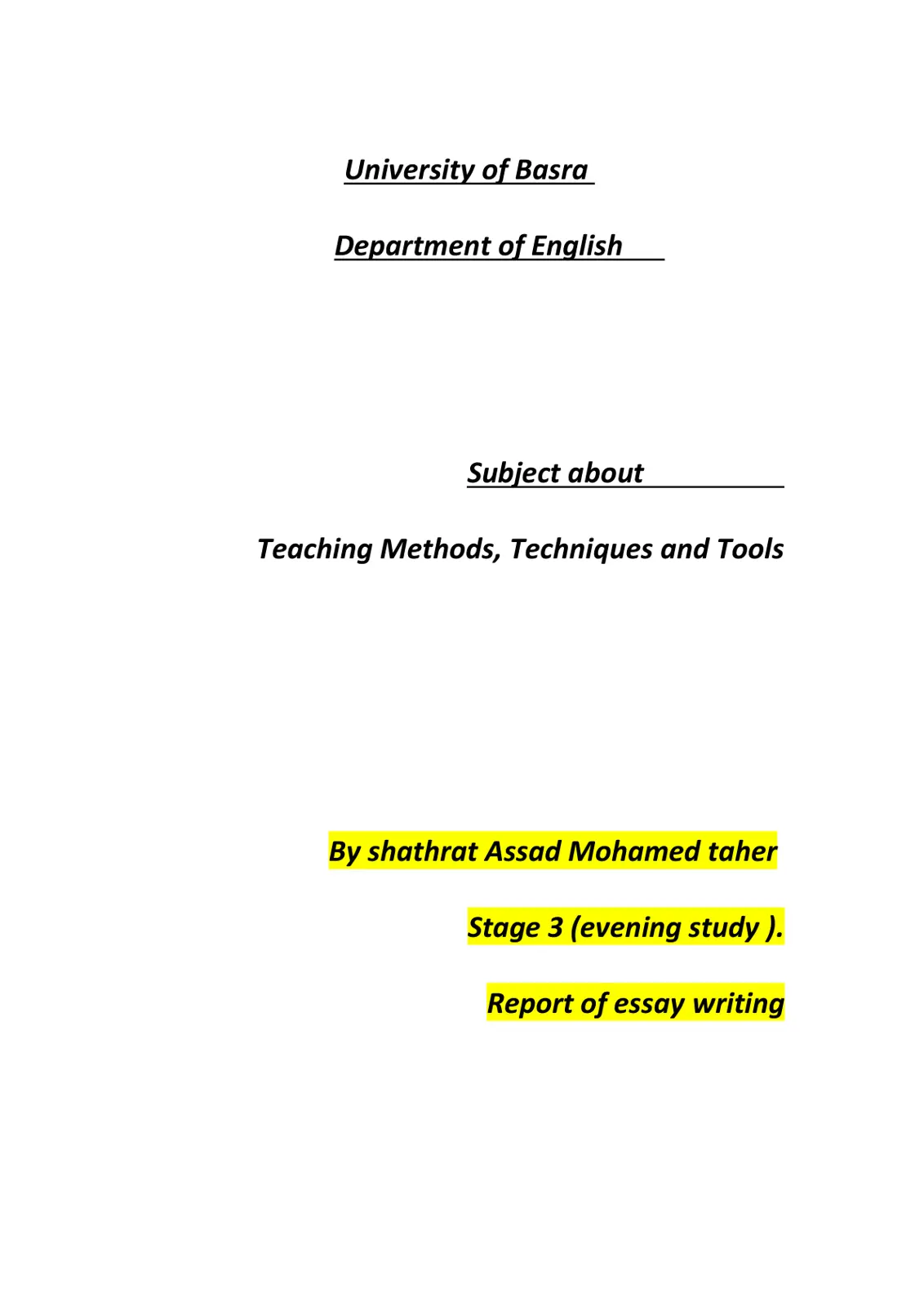 غلاف تقرير Teaching Methods, Techniques and Tools