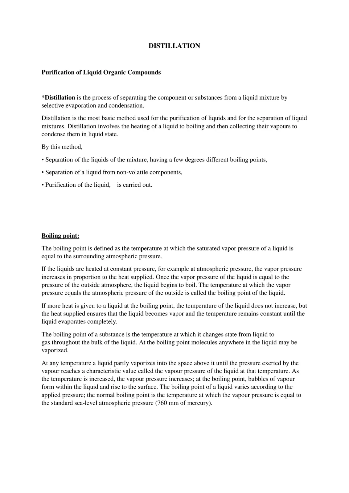 غلاف تقرير DISTILLATION Purification of Liquid Organic Compounds