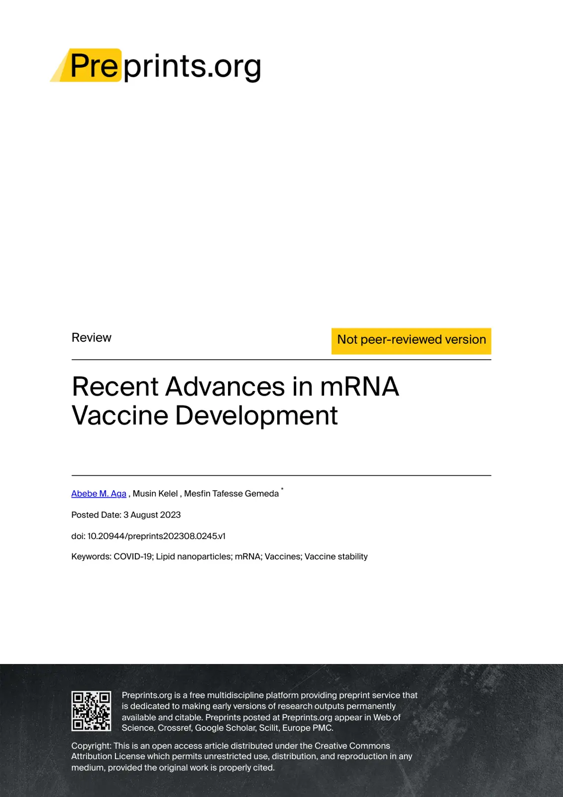 غلاف تقرير Recent Advances in mRNA Vaccine Development