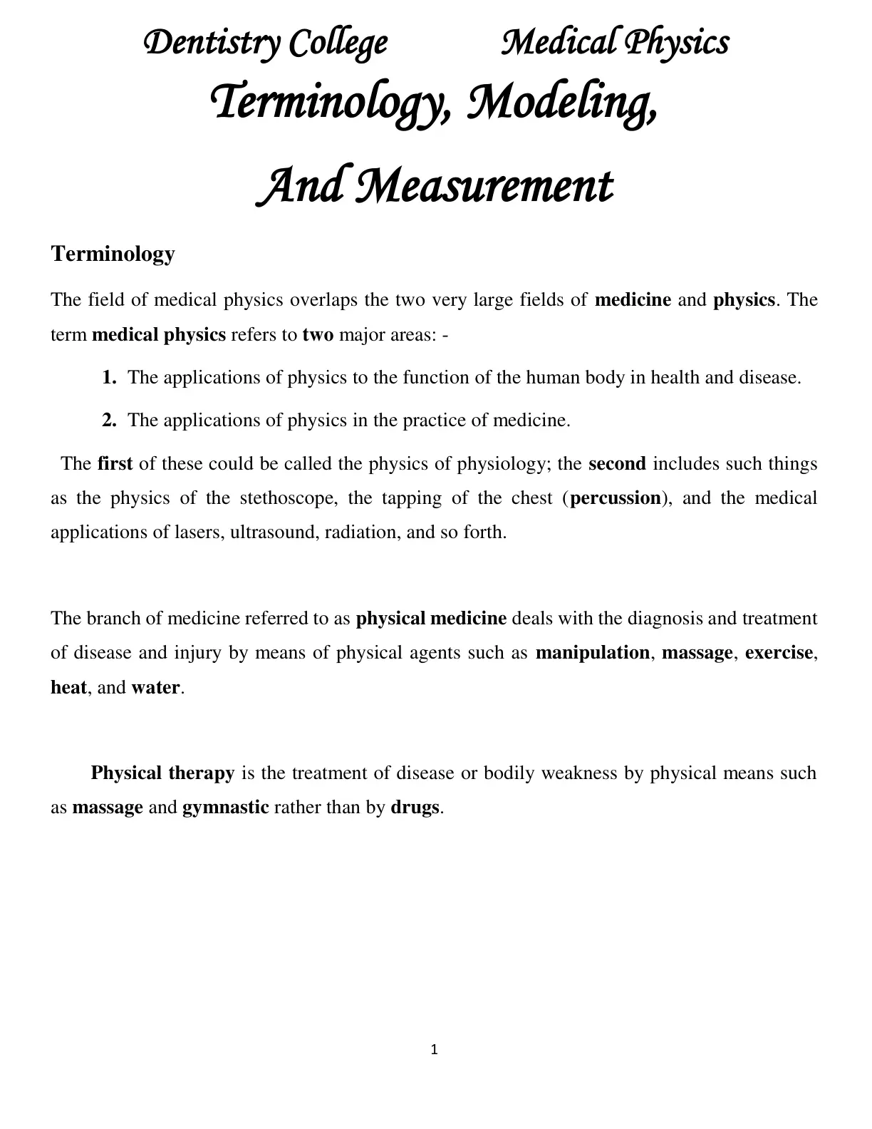 غلاف تقرير Medical Physics Terminology, Modeling, And Measurement