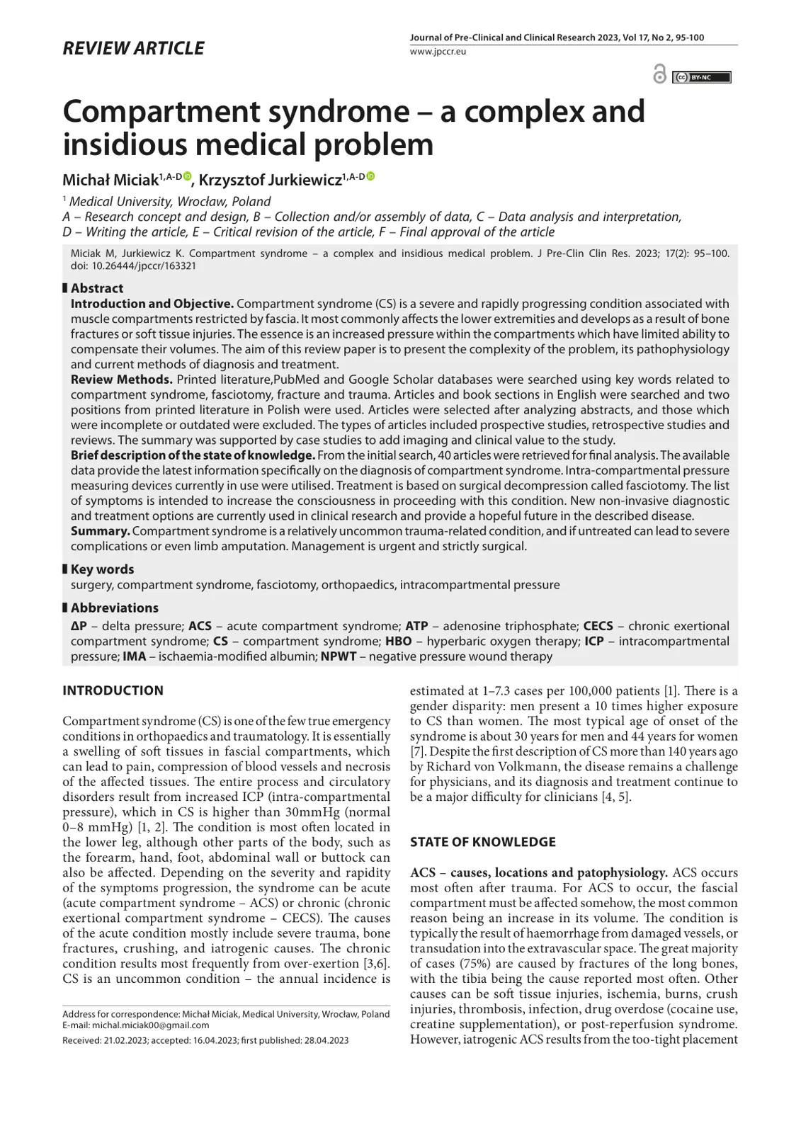 غلاف تقرير Compartment syndrome – a complex and insidious medical problem