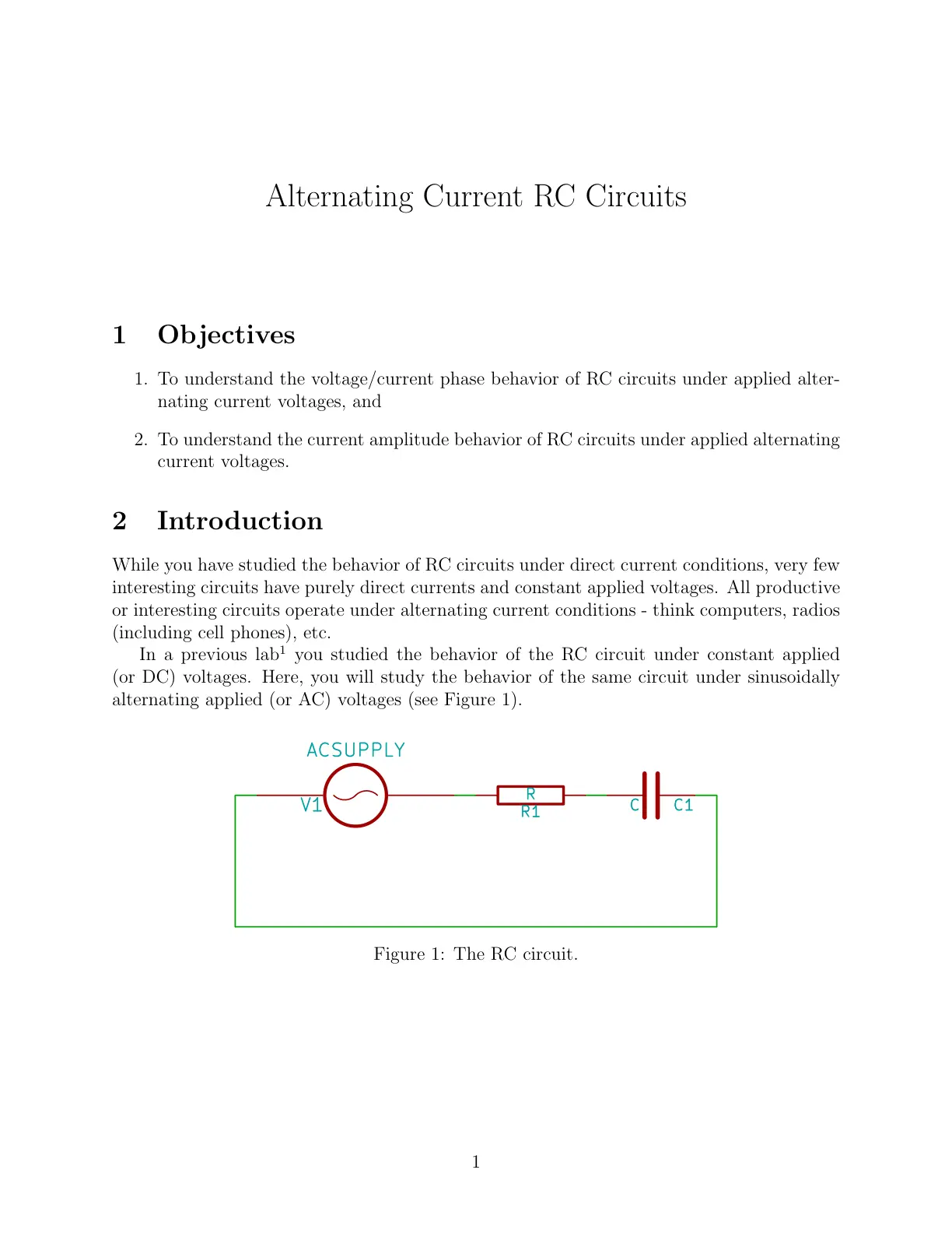 غلاف تقرير Alternating Current RC Circuits