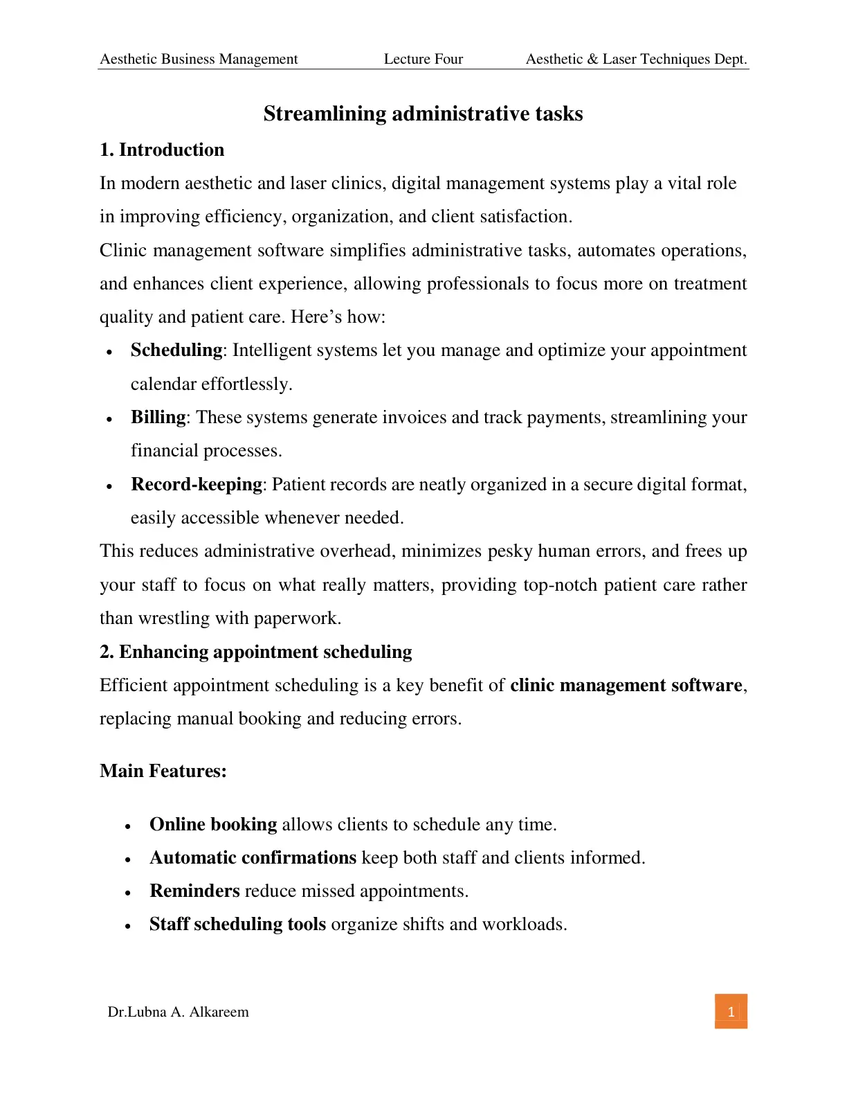 غلاف تقرير Aesthetic Business Management - Lecture Four