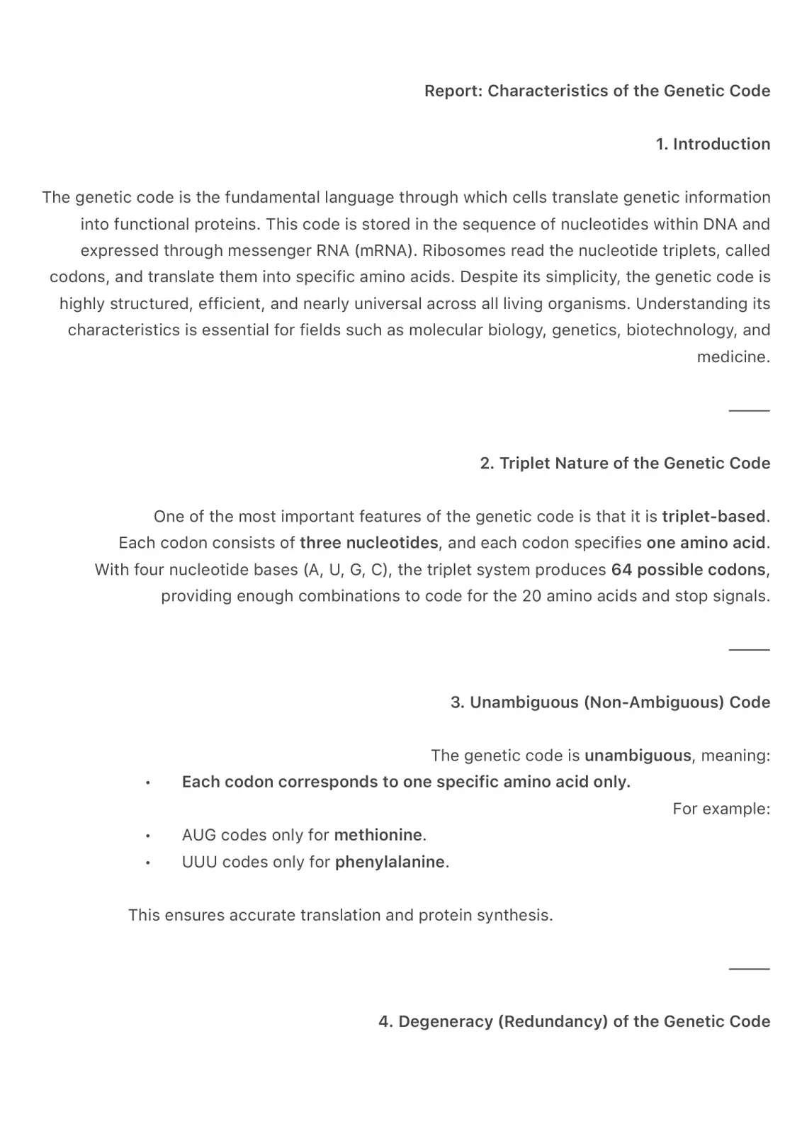 غلاف تقرير Characteristics of the Genetic Code