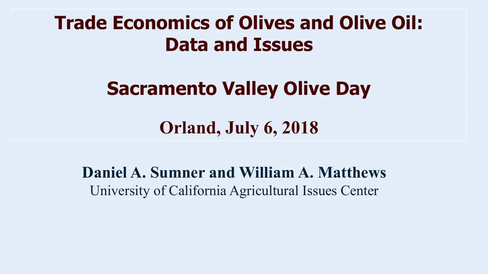 غلاف تقرير Trade Economics of Olives and Olive Oil: Data and Issues