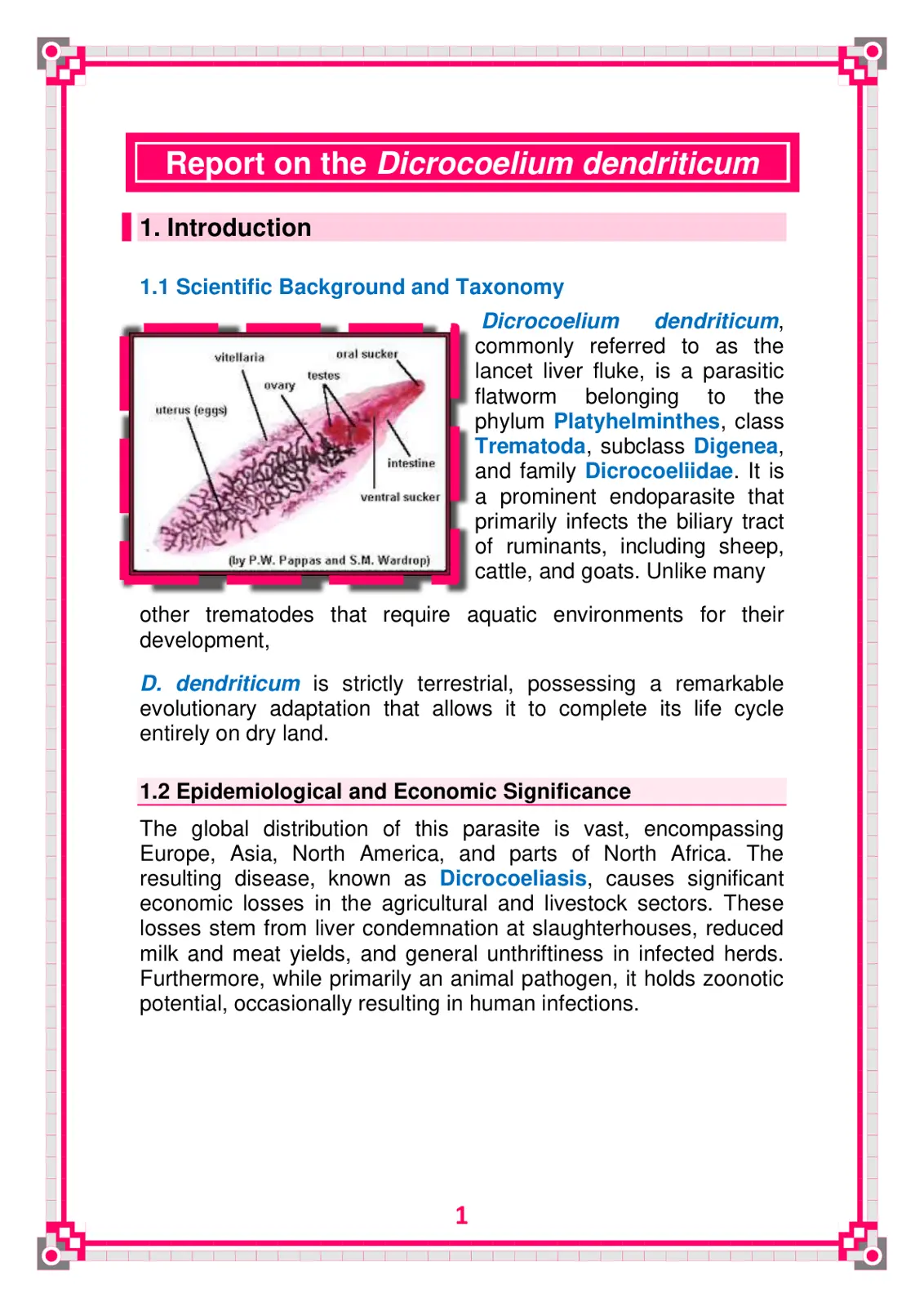 غلاف تقرير Report on the Dicrocoelium dendriticum