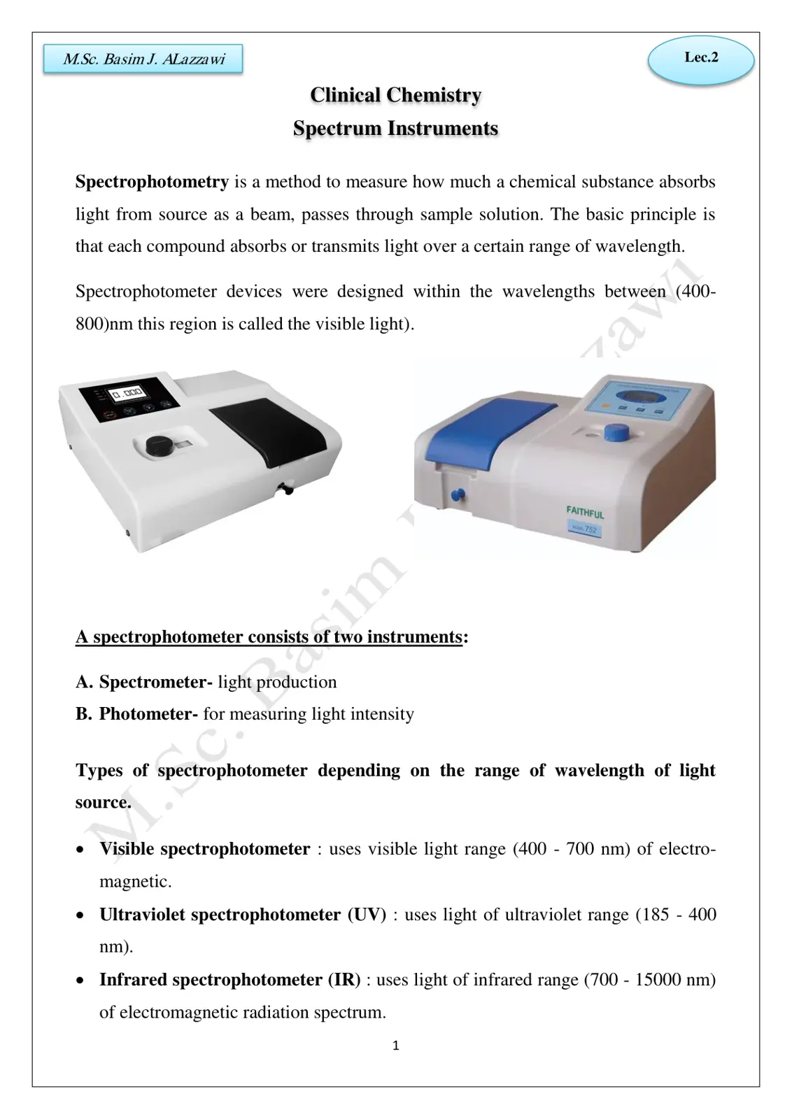 غلاف تقرير Clinical Chemistry Lec.2 Spectrum Instruments