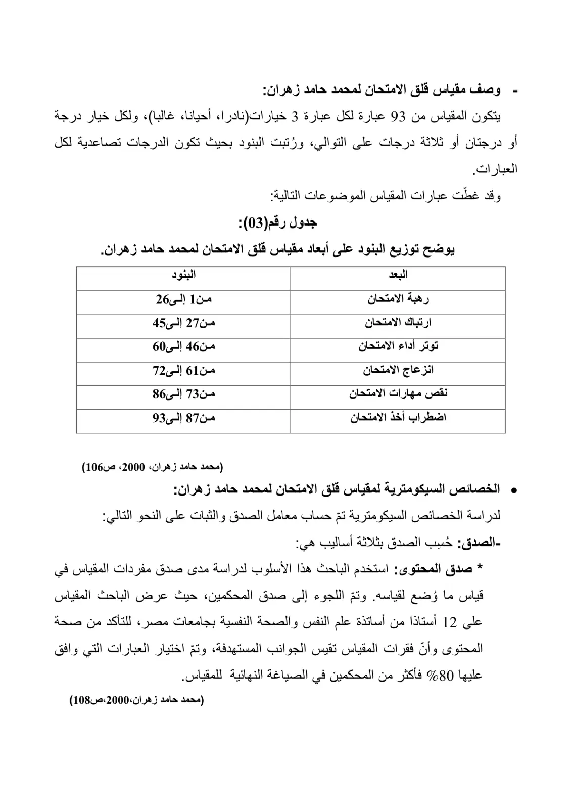 غلاف تقرير وصف مقياس قلق الامتحان لمحمد حامد زهران