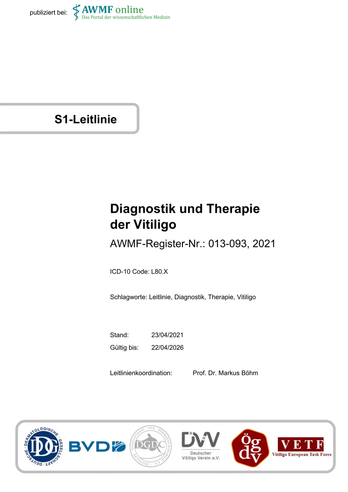 غلاف تقرير Diagnostik und Therapie der Vitiligo