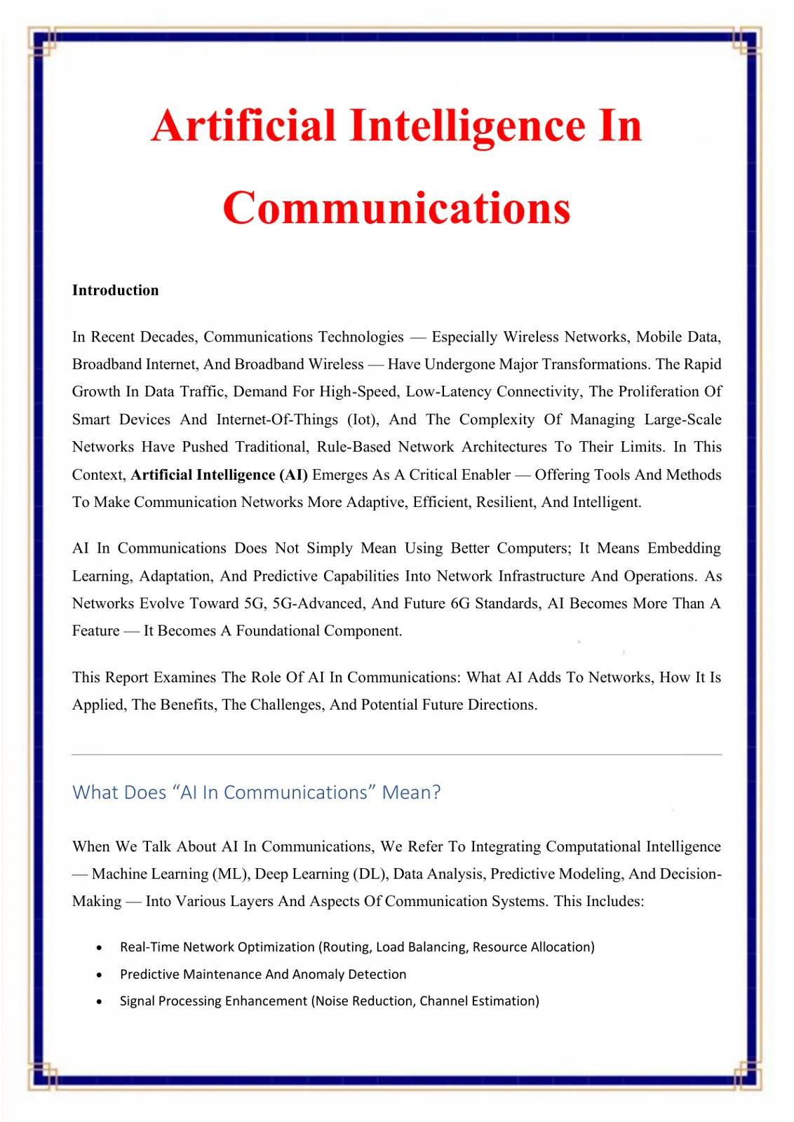 غلاف تقرير Artificial Intelligence in Communications