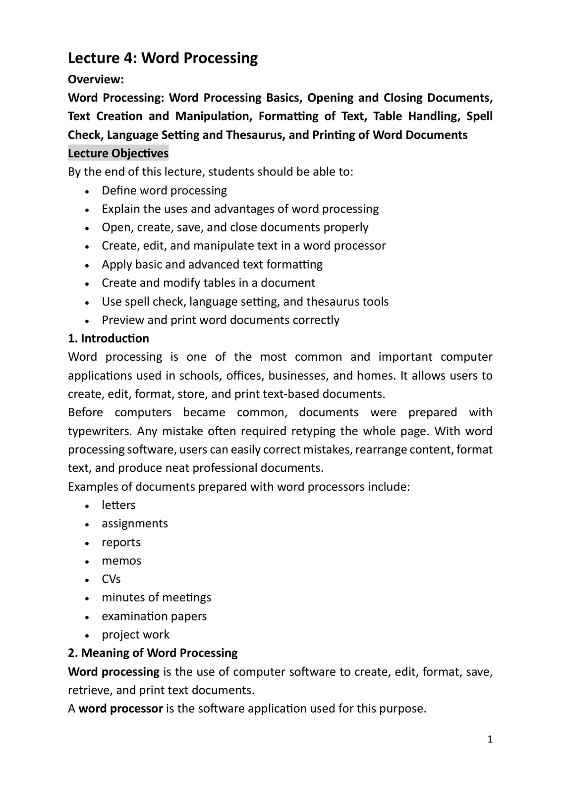 غلاف تقرير Lecture 4: Word Processing