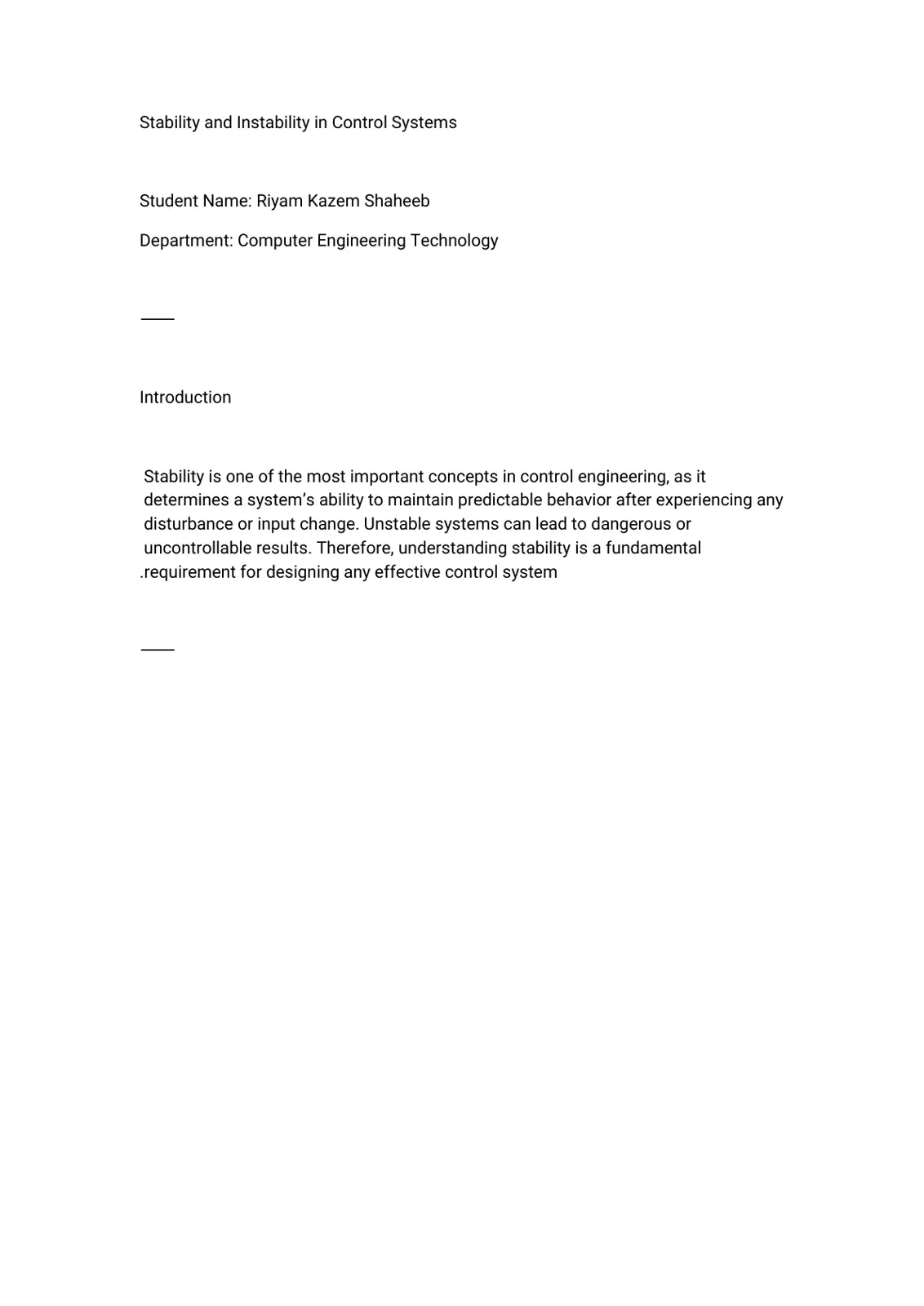 غلاف تقرير Stability and Instability in Control Systems