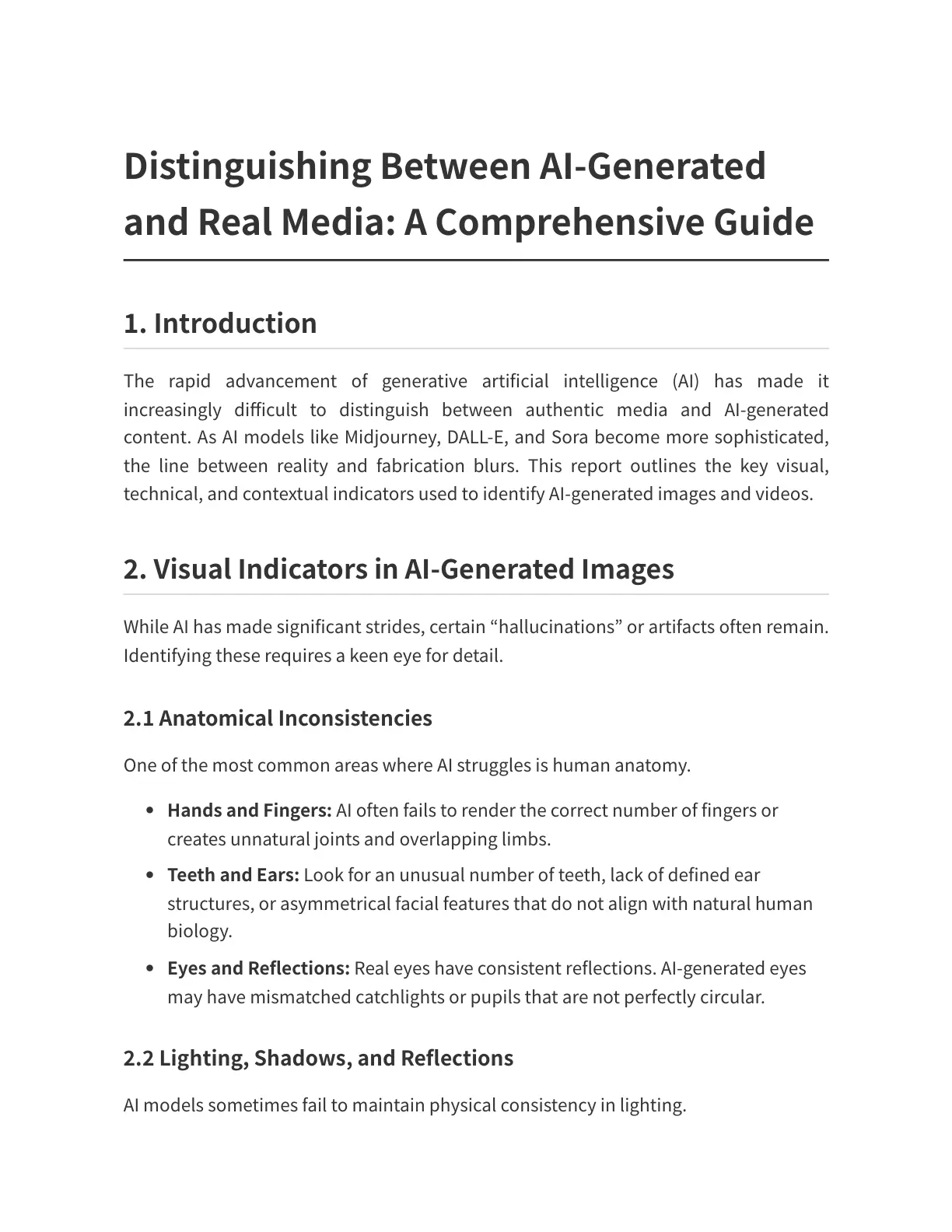 غلاف تقرير Distinguishing Between AI-Generated and Real Media: A Comprehensive Guide
