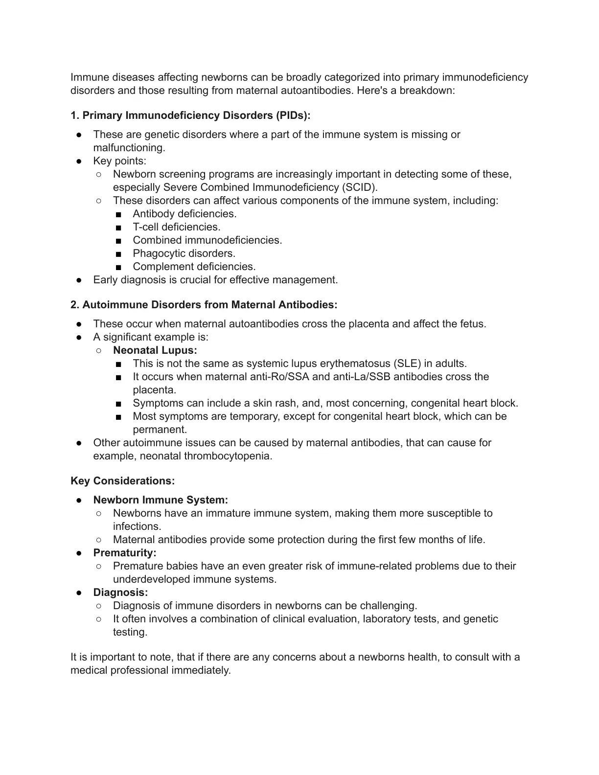غلاف تقرير Immune diseases affecting newborns