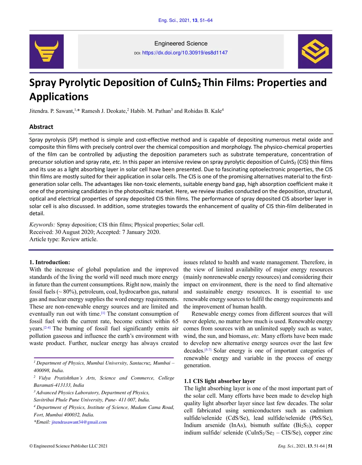 غلاف تقرير Spray Pyrolytic Deposition of CuInS2 Thin Films: Properties and Applications