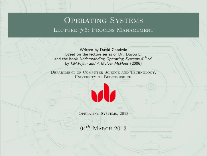 غلاف تقرير Operating Systems Lecture #6: Process Management