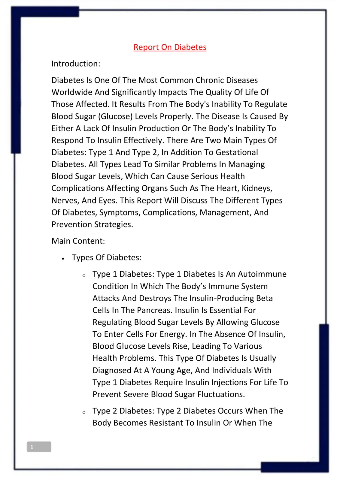 غلاف تقرير Report On Diabetes