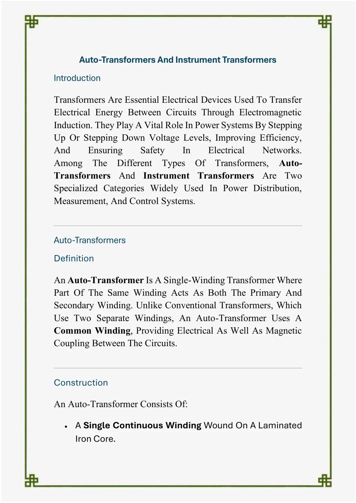 غلاف تقرير Auto-Transformers And Instrument Transformers