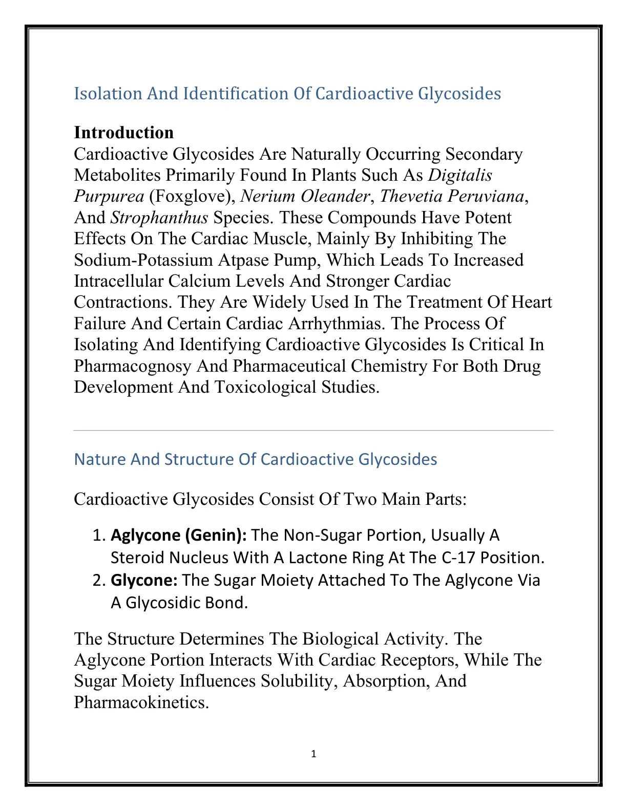 غلاف تقرير Isolation And Identification Of Cardioactive Glycosides