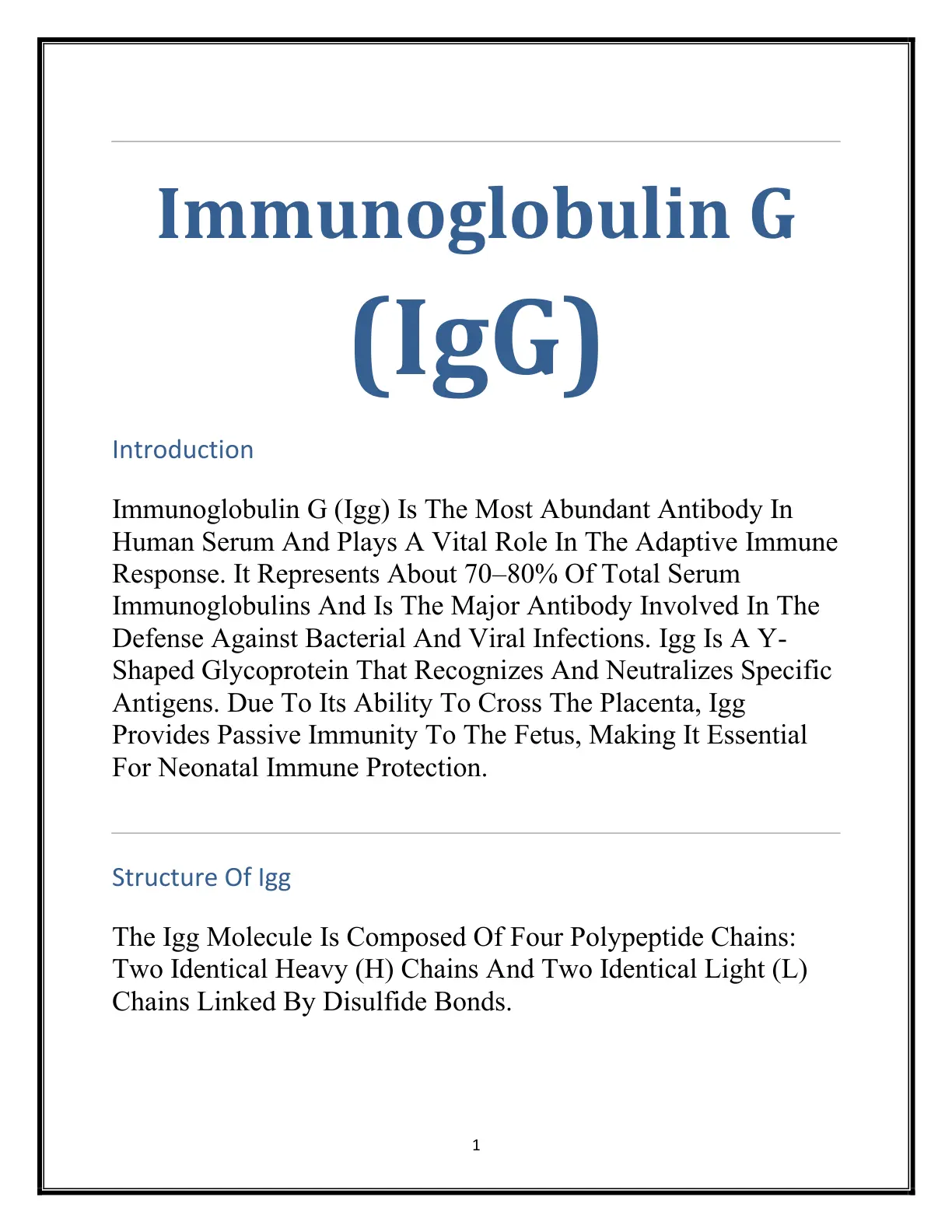 غلاف تقرير Immunoglobulin G (IgG)