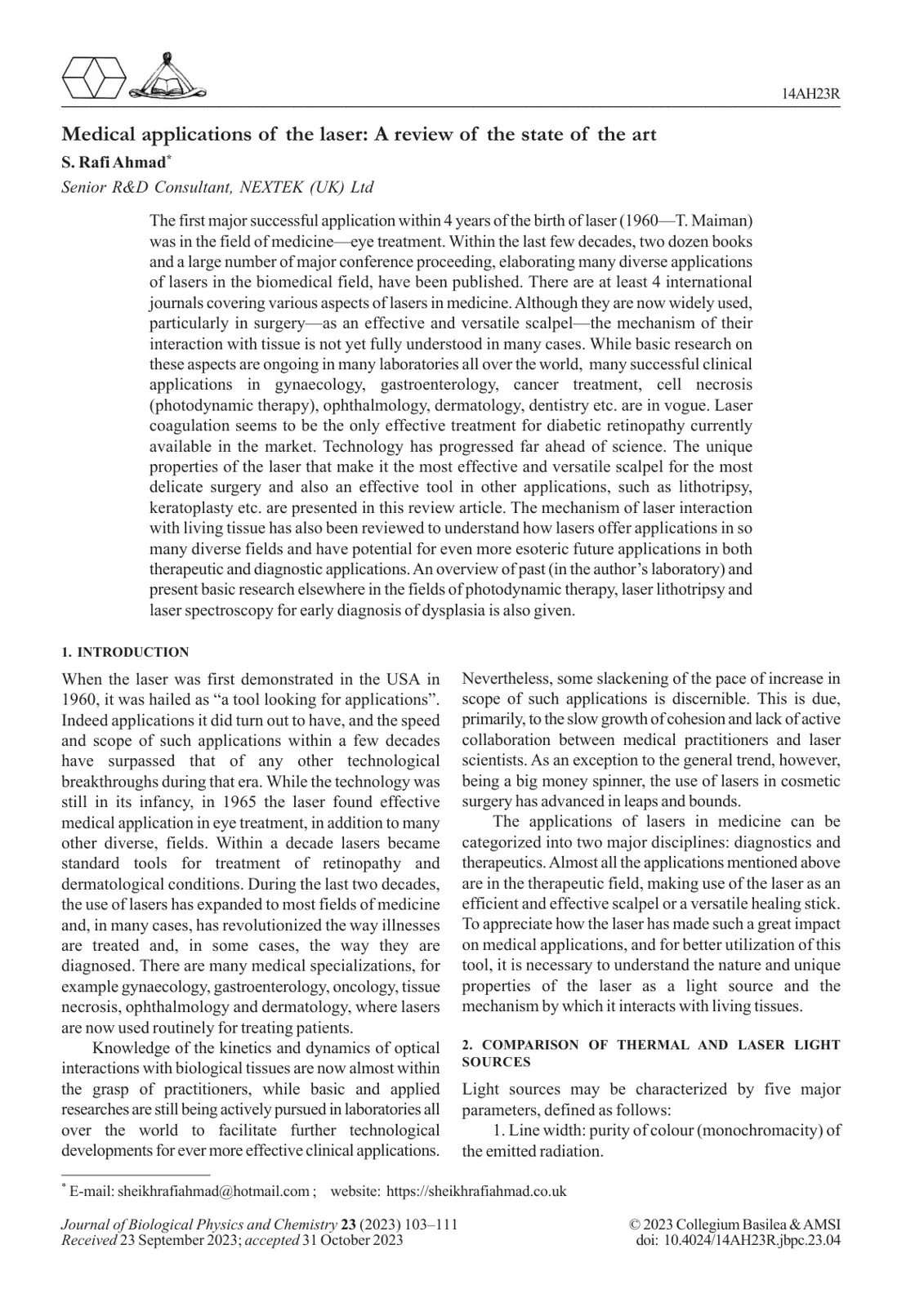غلاف تقرير Medical Applications of the Laser: A Review of the State of the Art