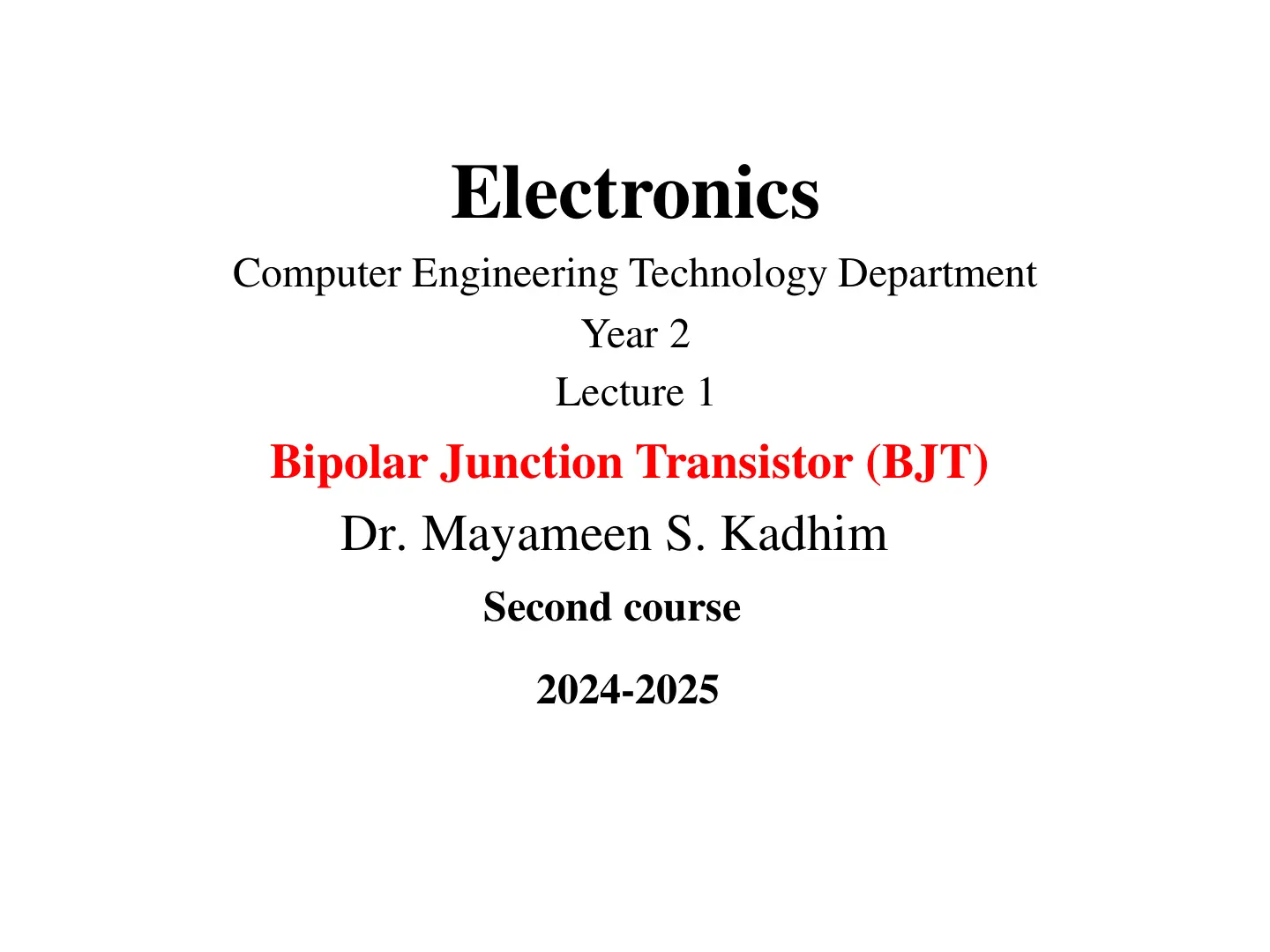 غلاف تقرير Electronics: Bipolar Junction Transistor (BJT)
