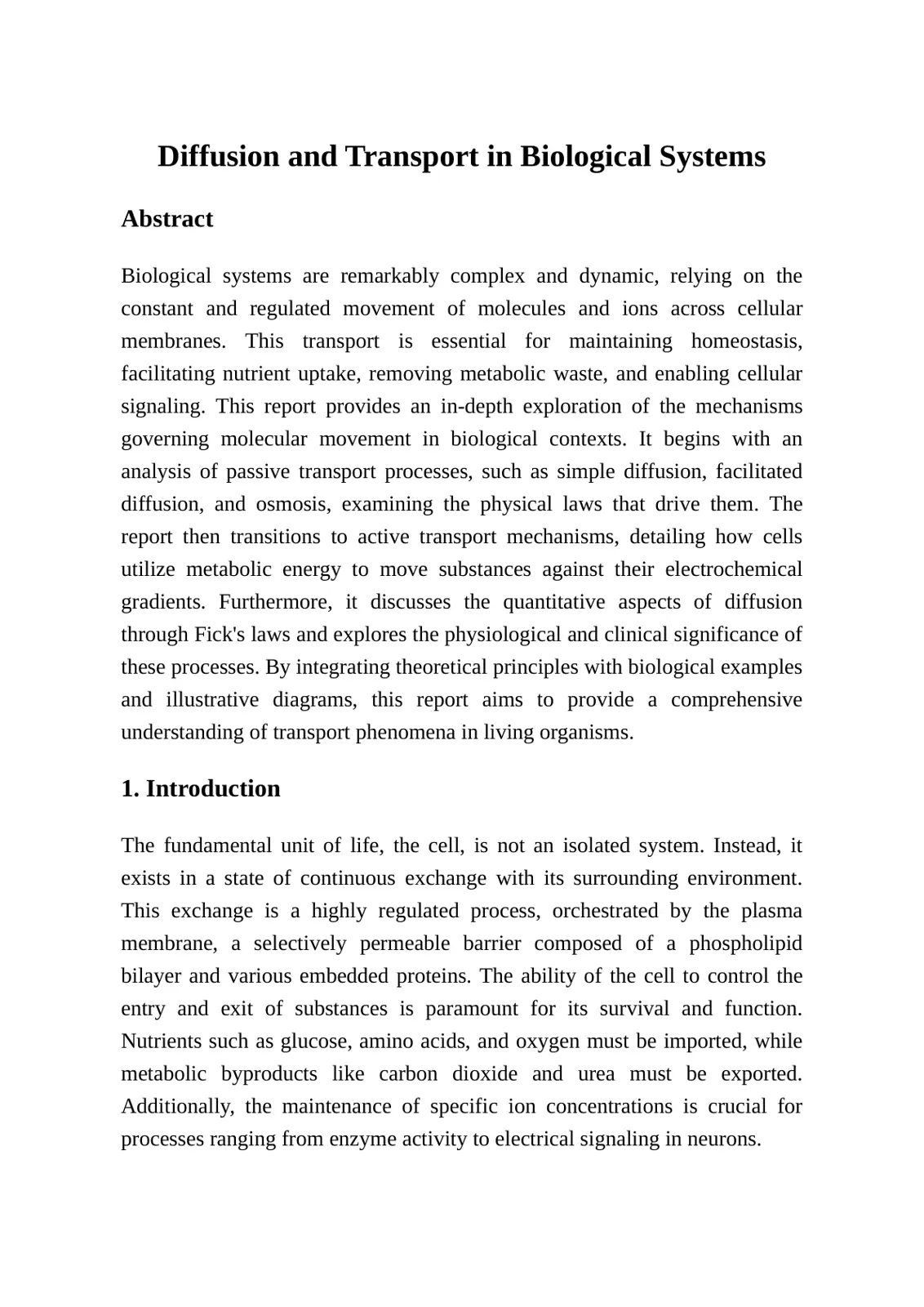 غلاف تقرير Diffusion and Transport in Biological Systems