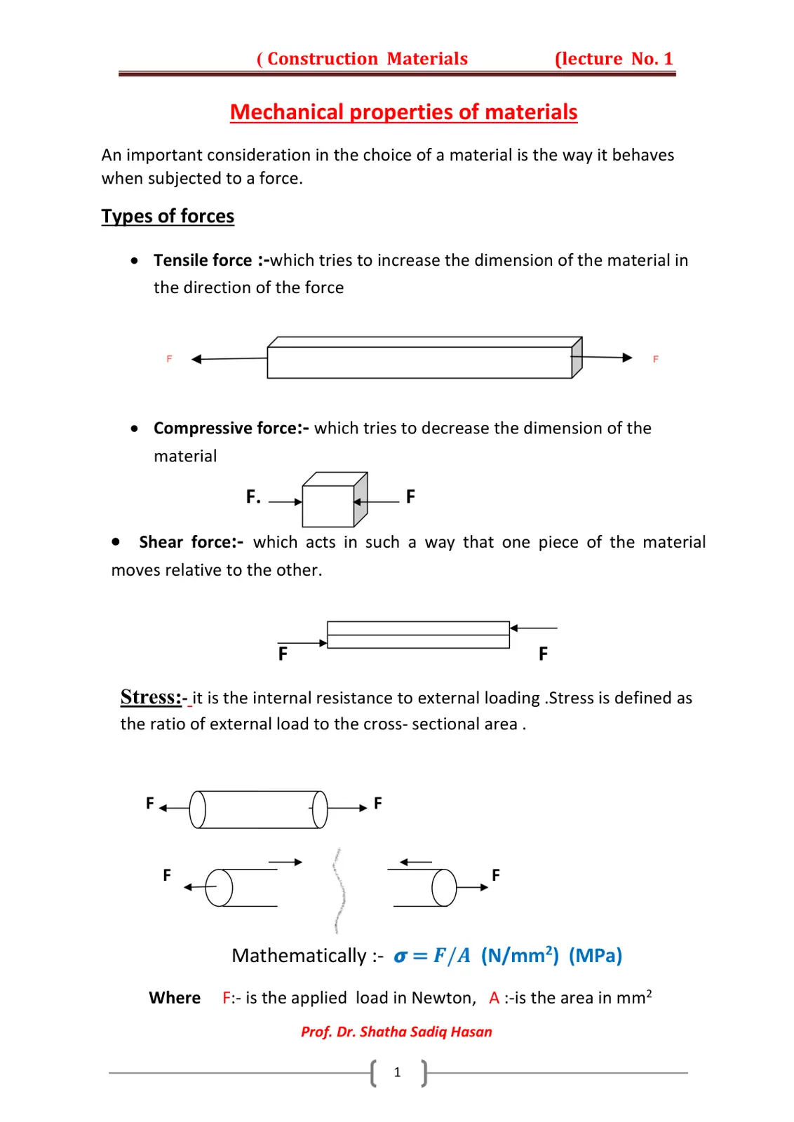 غلاف تقرير Construction Materials (Lecture No. 1): Mechanical Properties of Materials